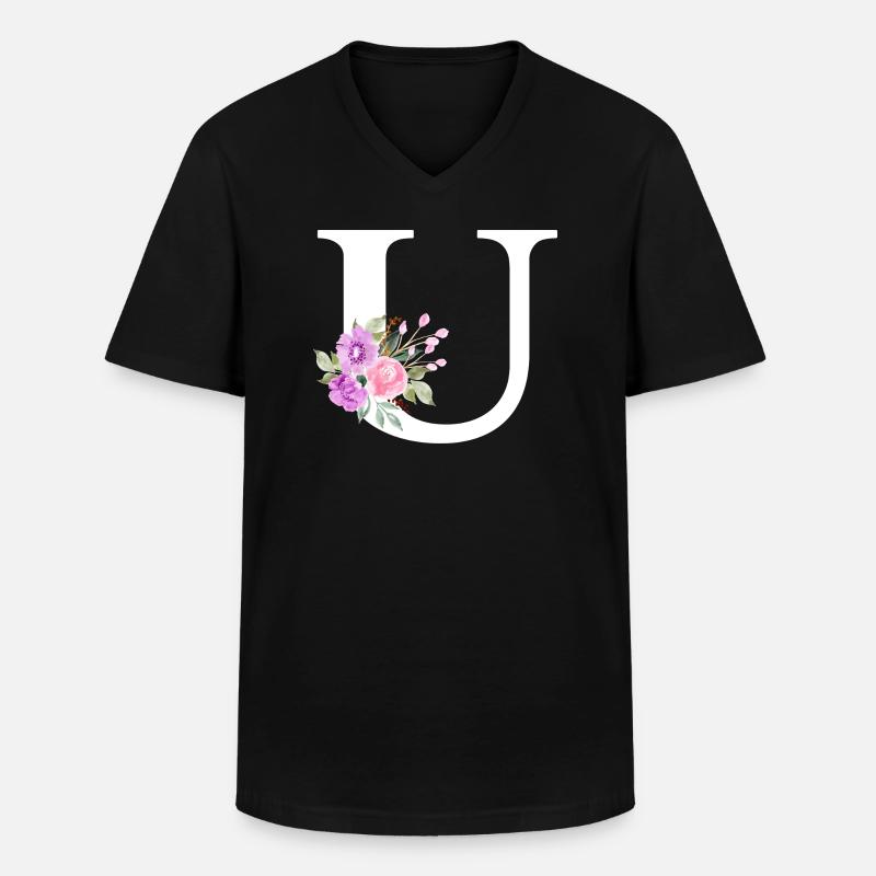 Lila Blumenbuchstabe u - Männer-T-Shirt mit V-Ausschnitt - Schwarz
