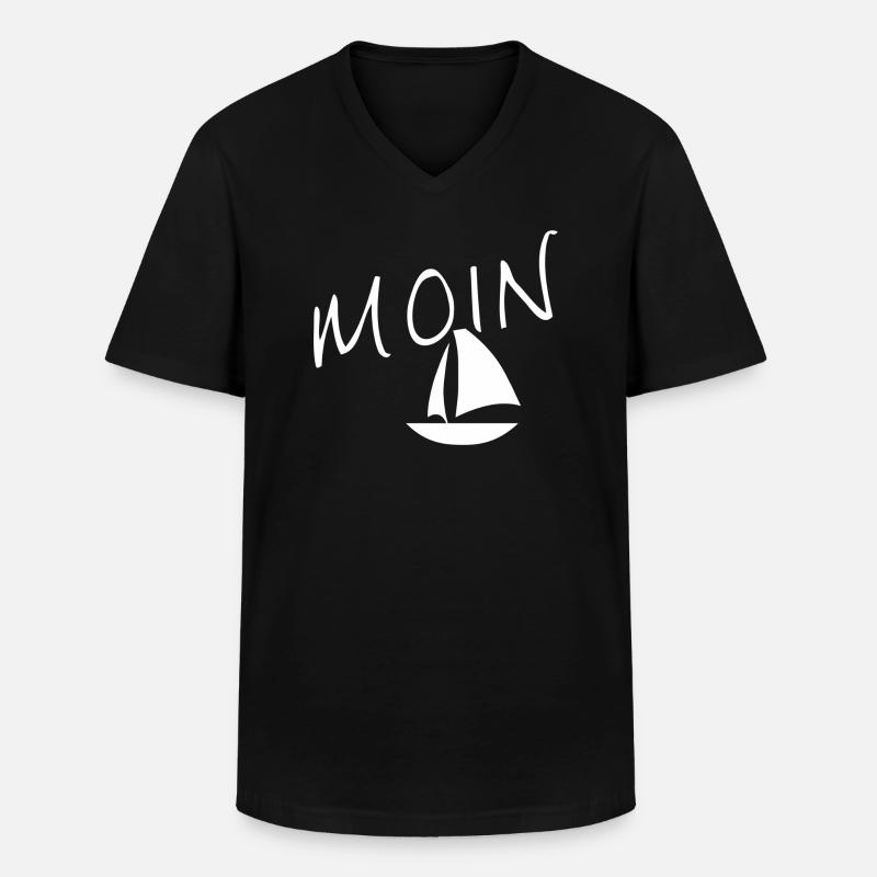Moin mit Segelschiff - Männer-T-Shirt mit V-Ausschnitt - Schwarz