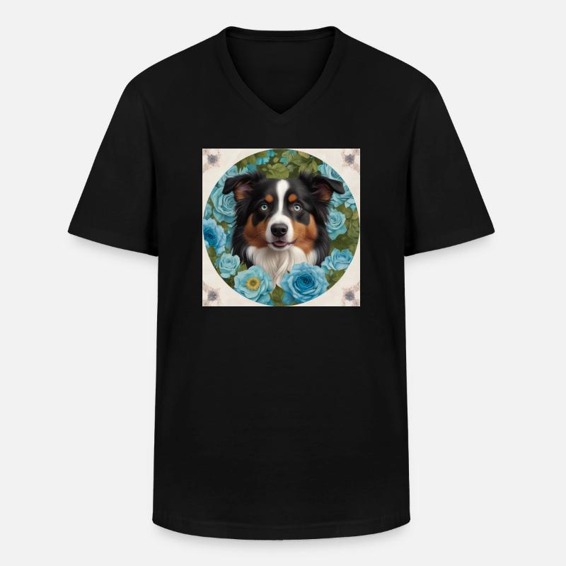 Blauäugiger Australian Shepherd - Männer-T-Shirt mit V-Ausschnitt - Schwarz