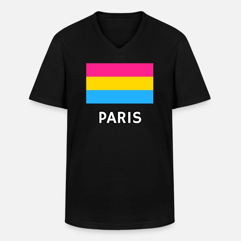 Pan Pride Flagge Paris - Männer-T-Shirt mit V-Ausschnitt - Schwarz