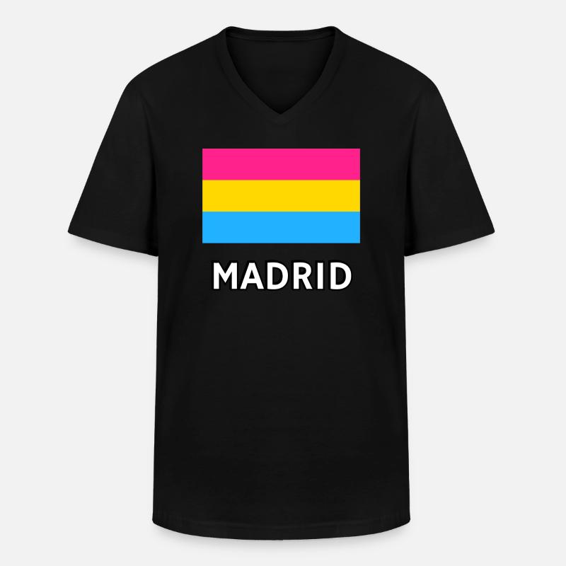 Pan Pride Flagge Madrid - Männer-T-Shirt mit V-Ausschnitt - Schwarz