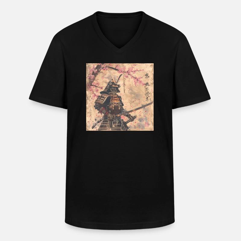 Japanisch, Samurai, Kirschblüte, Kunst, Ukiyo-E - Männer-T-Shirt mit V-Ausschnitt - Schwarz