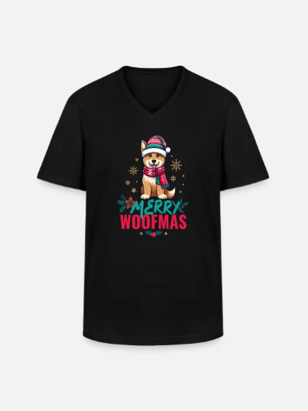 MERRY WOOFMAS - Men's V-Neck T-Shirt - black