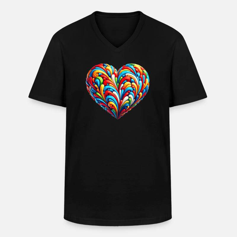 Buntes Regenbogen Herz - Männer-T-Shirt mit V-Ausschnitt - Schwarz