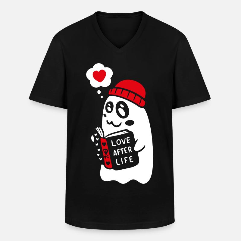 Cute Ghost Reading Romantic Book - Men's V-Neck T-Shirt - black