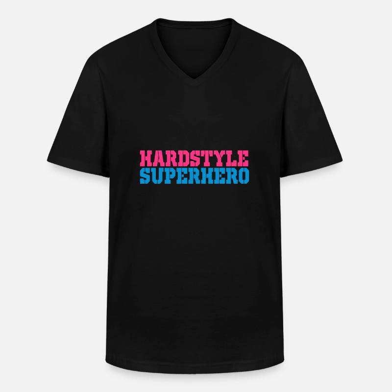 Hardstyle Superheld - Männer-T-Shirt mit V-Ausschnitt - Schwarz