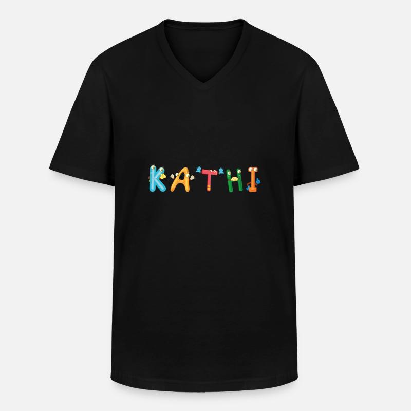 Kathi - Männer-T-Shirt mit V-Ausschnitt - Schwarz