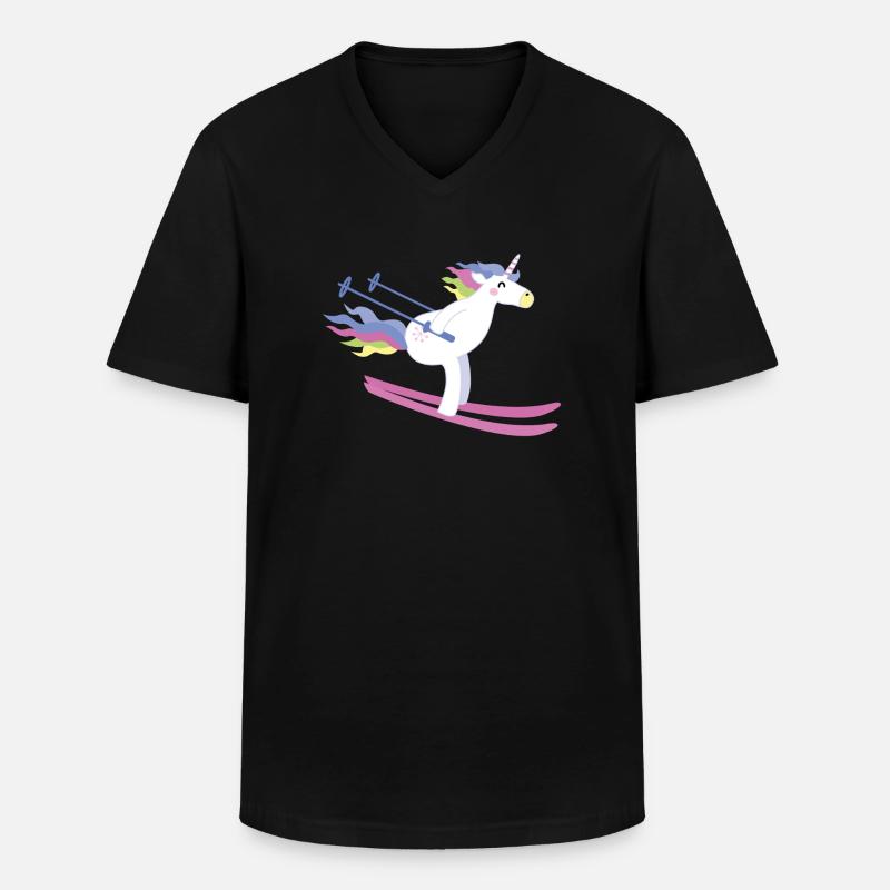 Einhorn auf Ski - Männer-T-Shirt mit V-Ausschnitt - Schwarz