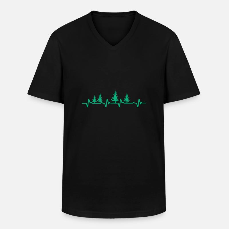 Wald Baum Herzschlag Förster - Männer-T-Shirt mit V-Ausschnitt - Schwarz