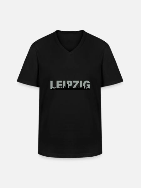 Skyline Leipzig Name - Männer-T-Shirt mit V-Ausschnitt - Schwarz