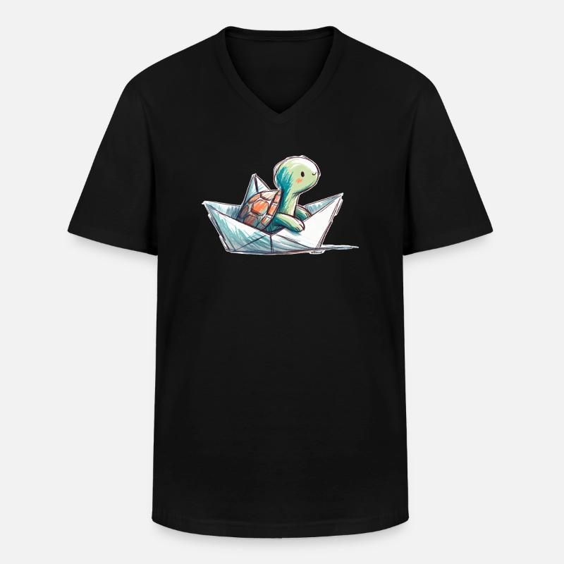 Schildkröte in Papierboot - Männer-T-Shirt mit V-Ausschnitt - Schwarz