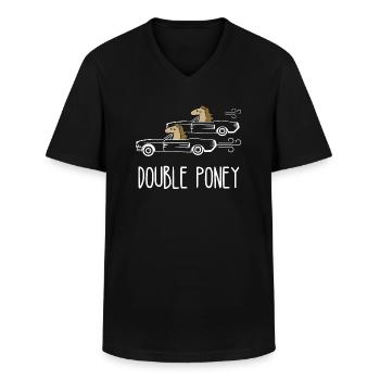 double poney - T-shirt col V Homme - noir - Devant - AI Model Male 178 dark (178cm)