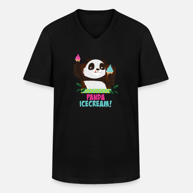 Panda mit Eiscreme - Männer-T-Shirt mit V-Ausschnitt - Schwarz