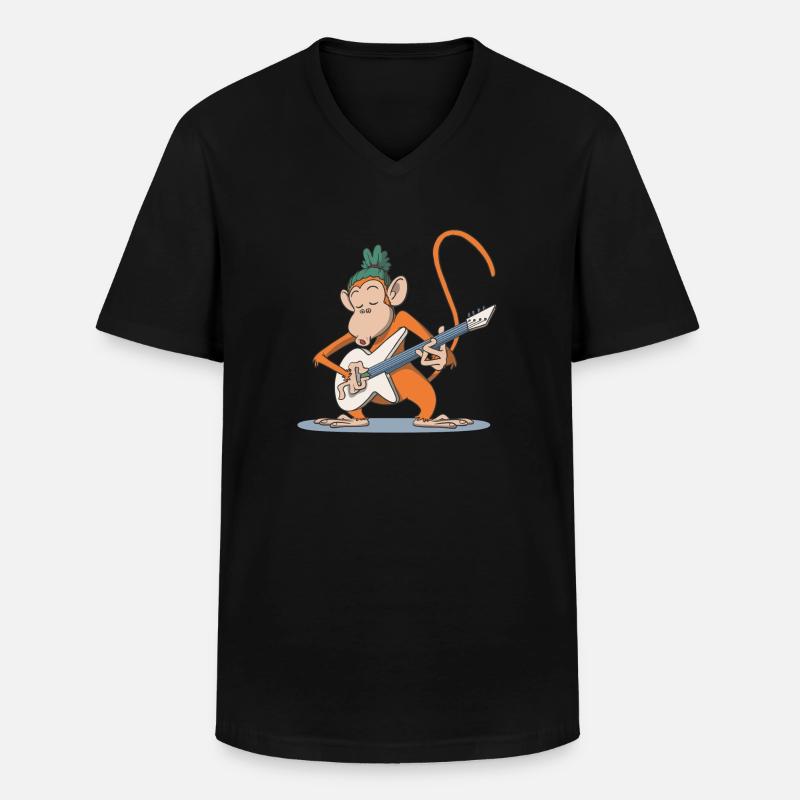 Affe spielt Gitarre Geschenk - Männer-T-Shirt mit V-Ausschnitt - Schwarz