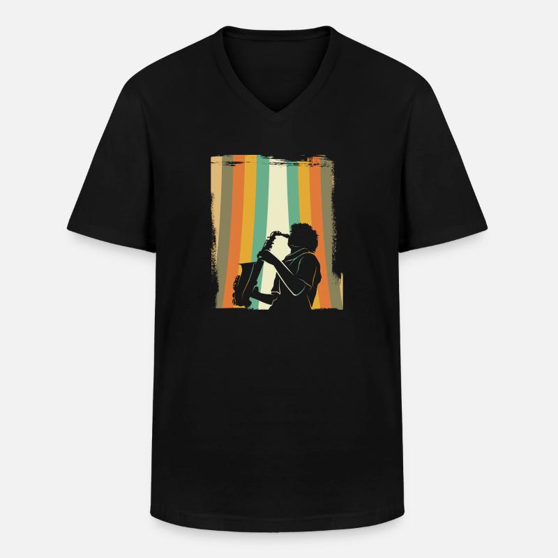 Saxophon retro - Männer-T-Shirt mit V-Ausschnitt - Schwarz
