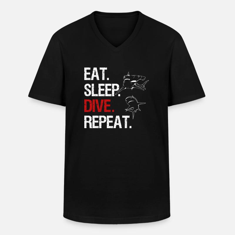 Eat Sleep Dive Repeat - Hammerhai - Männer-T-Shirt mit V-Ausschnitt - Schwarz