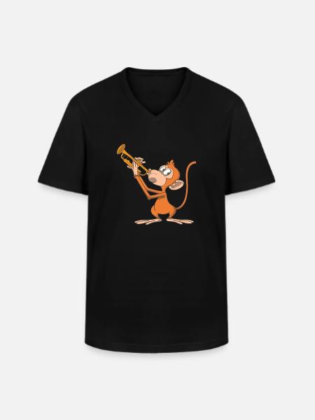 Affe spielt Trompete - Männer-T-Shirt mit V-Ausschnitt - Schwarz
