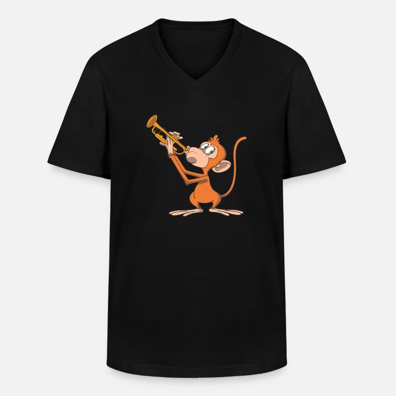 Monkey plays the trumpet - Men's V-Neck T-Shirt - black