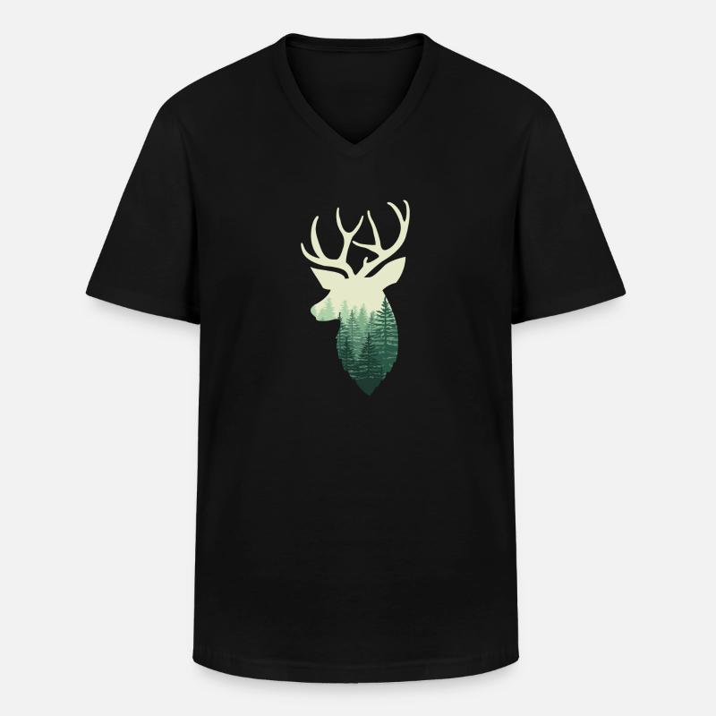 Hirsch mit Wald - Männer-T-Shirt mit V-Ausschnitt - Schwarz