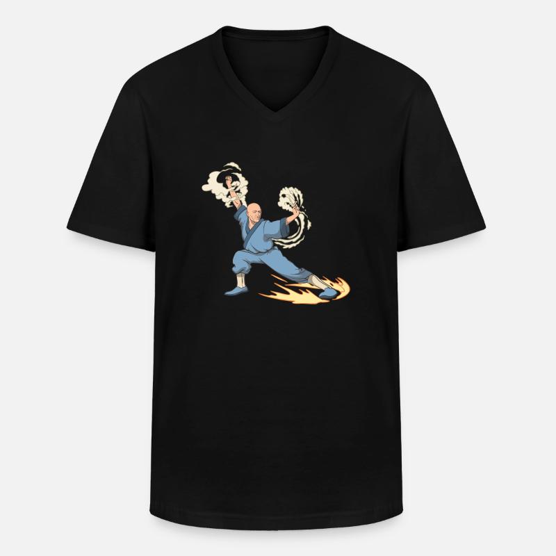 Fantasy Mönch Kämpfer Kick Tritt - Männer-T-Shirt mit V-Ausschnitt - Schwarz