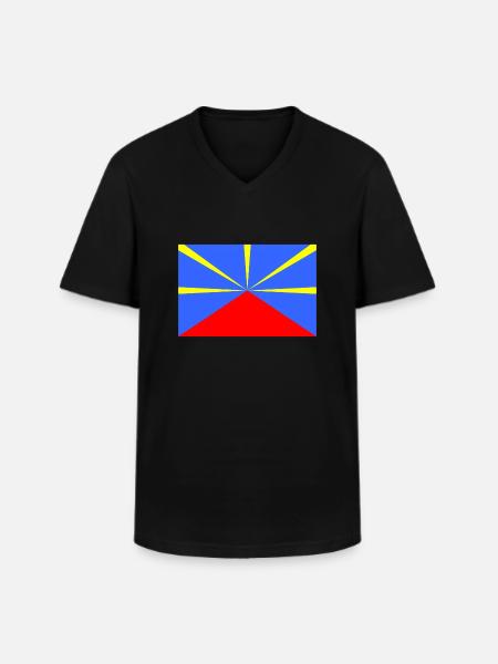 Reunion Islandin lippu "Lo mahavéli" 974 - Klassinen miesten t-paita v-pääntiellä - musta