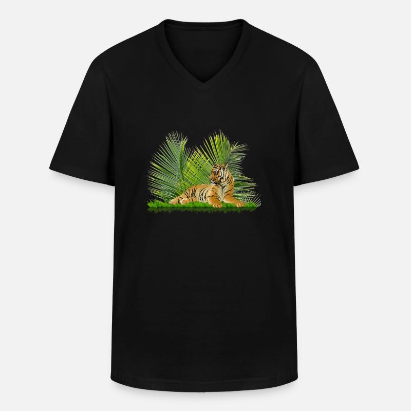 Tiger - Männer-T-Shirt mit V-Ausschnitt - Schwarz