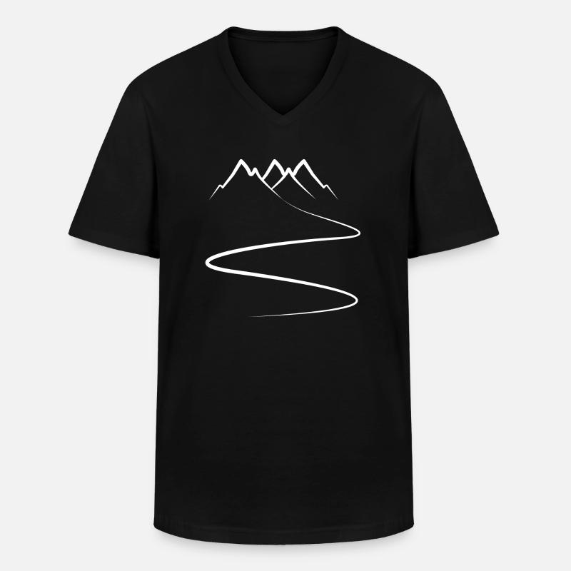 Montagna - sentiero - sci - escursionismo - sentiero - curve - Maglietta da uomo classica con scollo a V - nero
