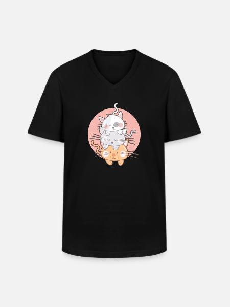 Cat Stack Kawaii Japan Anime - Men's V-Neck T-Shirt - black