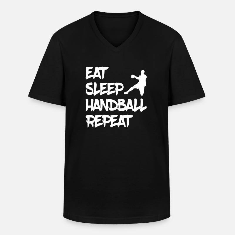 eat sleep handball repeat - Männer-T-Shirt mit V-Ausschnitt - Schwarz