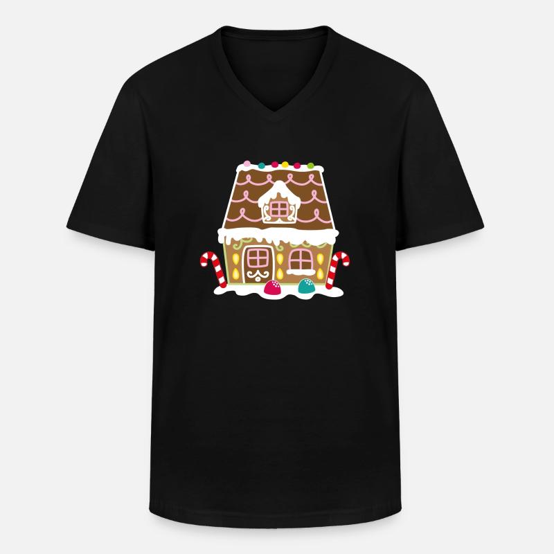 Lebkuchenhaus - gingerbread house - Hexenhäuschen - Männer-T-Shirt mit V-Ausschnitt - Schwarz
