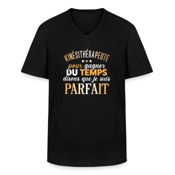 Kiné, Kinésithérapeute, idée cadeau humour métier - T-shirt col V Homme - noir - Devant - AI Model Male 178 dark (178cm)