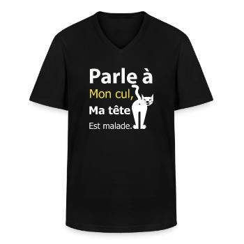 Humour chat Malade - T-shirt col V Homme - noir - Devant - AI Model Male 178 dark (178cm)