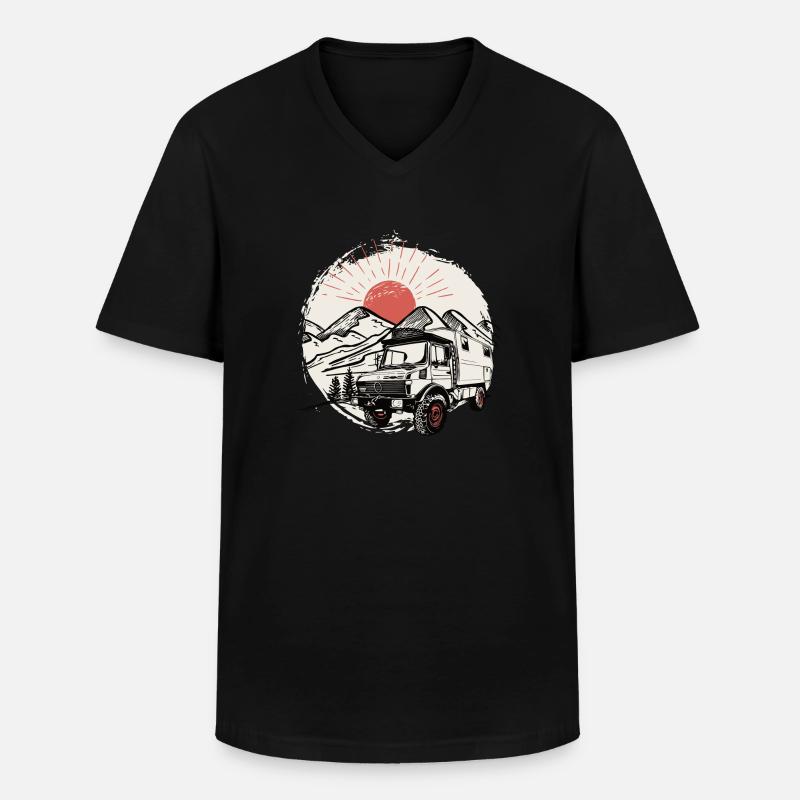 Camping - Unimog - Adventure - Oldtimer - Männer-T-Shirt mit V-Ausschnitt - Schwarz