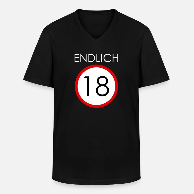 ENDLICH 18 - Männer-T-Shirt mit V-Ausschnitt - Schwarz