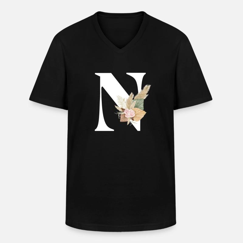 Buchstabe N Blumen - Männer-T-Shirt mit V-Ausschnitt - Schwarz