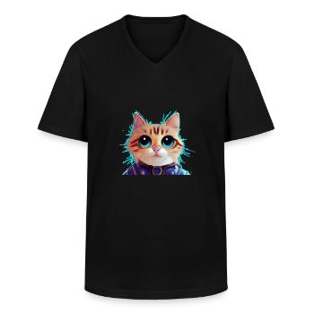 Cat in Armor - Men's V-Neck T-Shirt - black - Front - AI Model Male 178 dark (178cm)