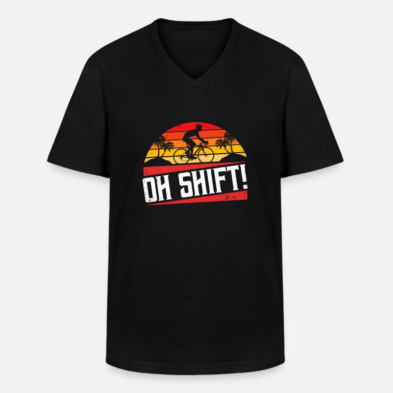 Oh shift - Drôle de cyclisme - T-shirt col V Homme - noir