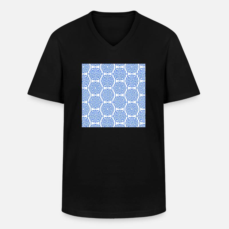 Chinesisches Muster - Männer-T-Shirt mit V-Ausschnitt - Schwarz