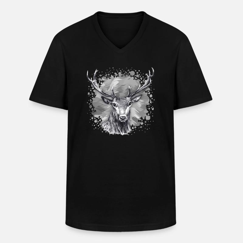 Hirsch - Männer-T-Shirt mit V-Ausschnitt - Schwarz