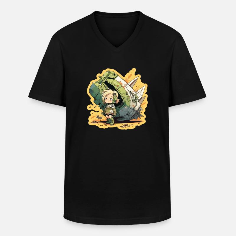 Süßes Mädchen, Pilot und Raumschiff - Männer-T-Shirt mit V-Ausschnitt - Schwarz