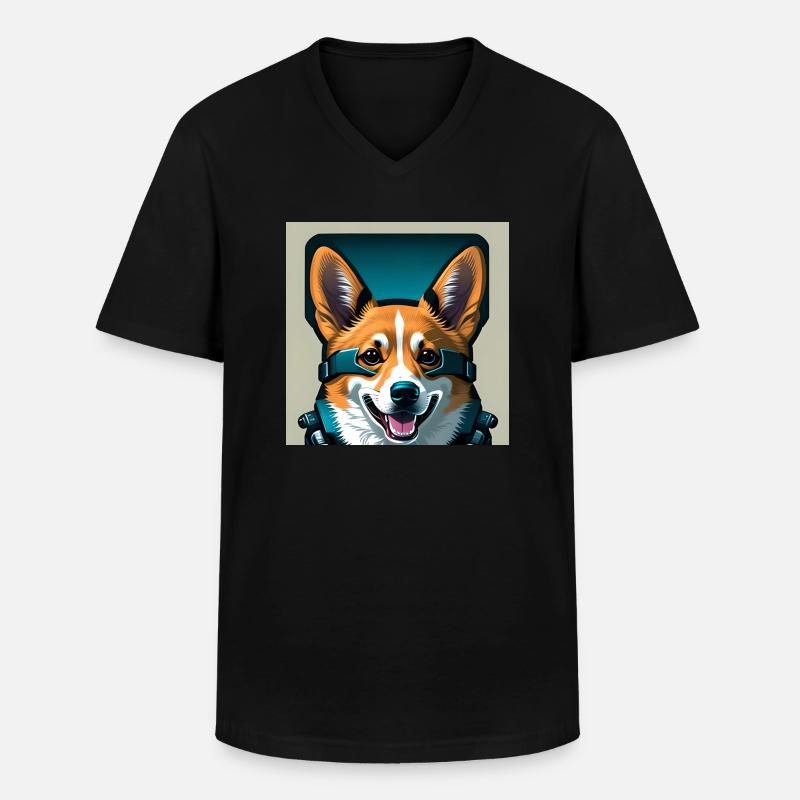 Astronauten-Corgi - Männer-T-Shirt mit V-Ausschnitt - Schwarz