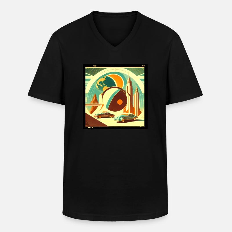 Imaginärer Retro-Planet - Männer-T-Shirt mit V-Ausschnitt - Schwarz