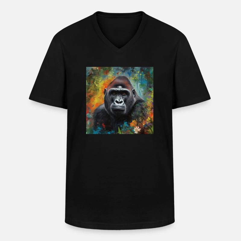 DER GORILLA IM DSCHUNGEL - Männer-T-Shirt mit V-Ausschnitt - Schwarz