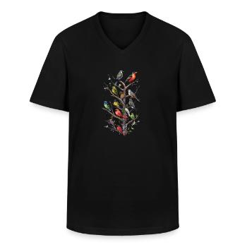 Observation des oiseaux Observateurs d’oiseaux Oiseaux - T-shirt col V Homme - noir - Devant - AI Model Male 178 dark (178cm)