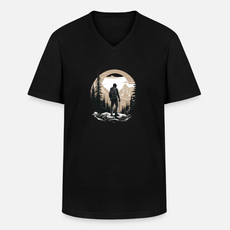 Wandern Berge Bäume Alpen - Männer-T-Shirt mit V-Ausschnitt - Schwarz