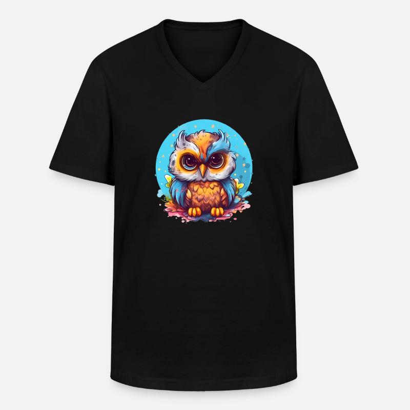 Niedliche Wachsame Eule | Nachtschwärmer Eule - Männer-T-Shirt mit V-Ausschnitt - Schwarz