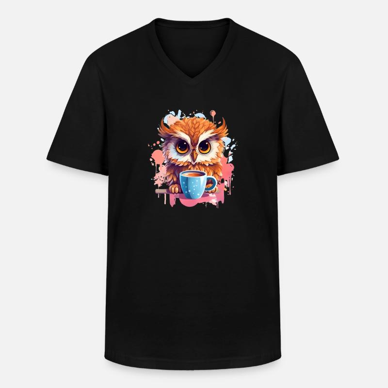 Niedliche Wachsame Eule | Nachtschwärmer Eule - Männer-T-Shirt mit V-Ausschnitt - Schwarz