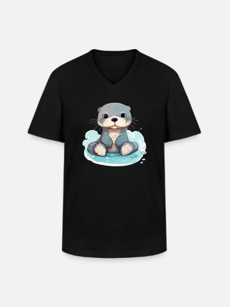 Kiki, der Otter - Männer-T-Shirt mit V-Ausschnitt - Schwarz