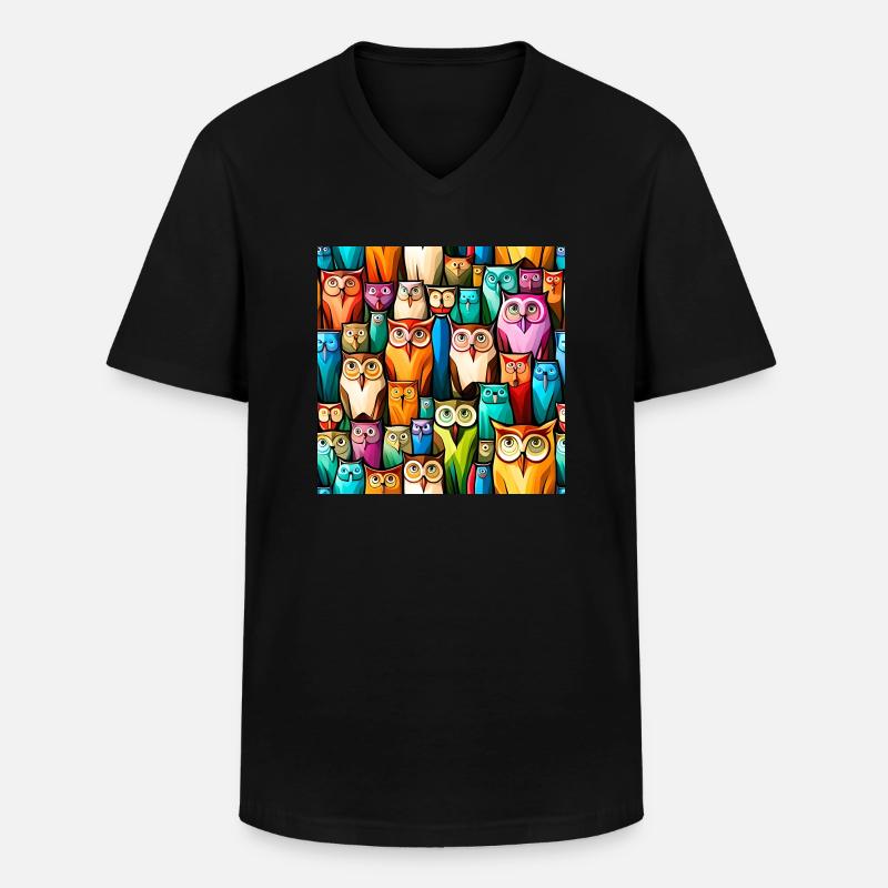 Niedliches Eulenmuster - Männer-T-Shirt mit V-Ausschnitt - Schwarz