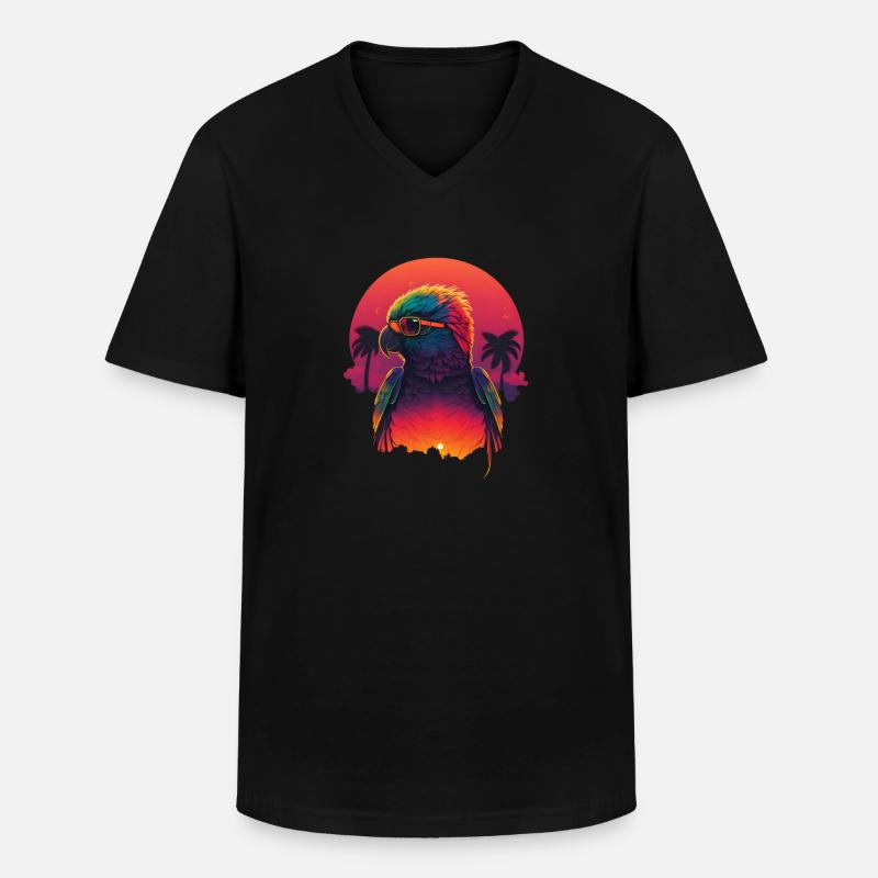 Synthwave Parrot Sunset - Männer-T-Shirt mit V-Ausschnitt - Schwarz